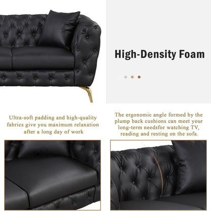 Button Tufted Upholstered Sofa, Black