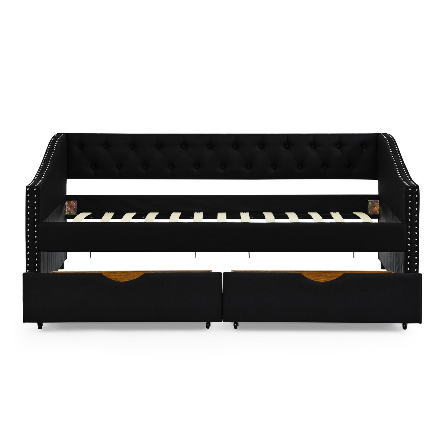 upholstered tufted sofa bed with drawers in black