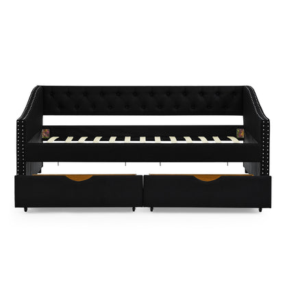 Upholstered Tufted Sofa Bed with drawers in black