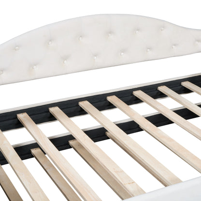 Zara Tufted Upholstered Bed with Trundle, USB&Type-C Charging Ports, Beige