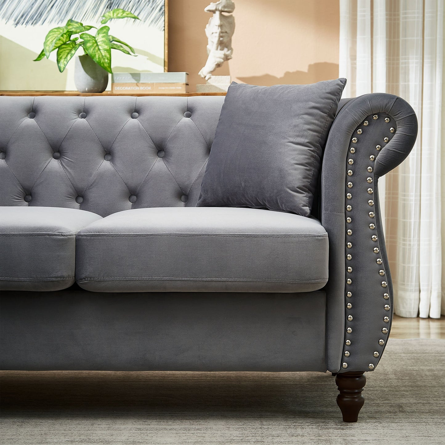 5-seater corner sectional with 3 pillows, grey