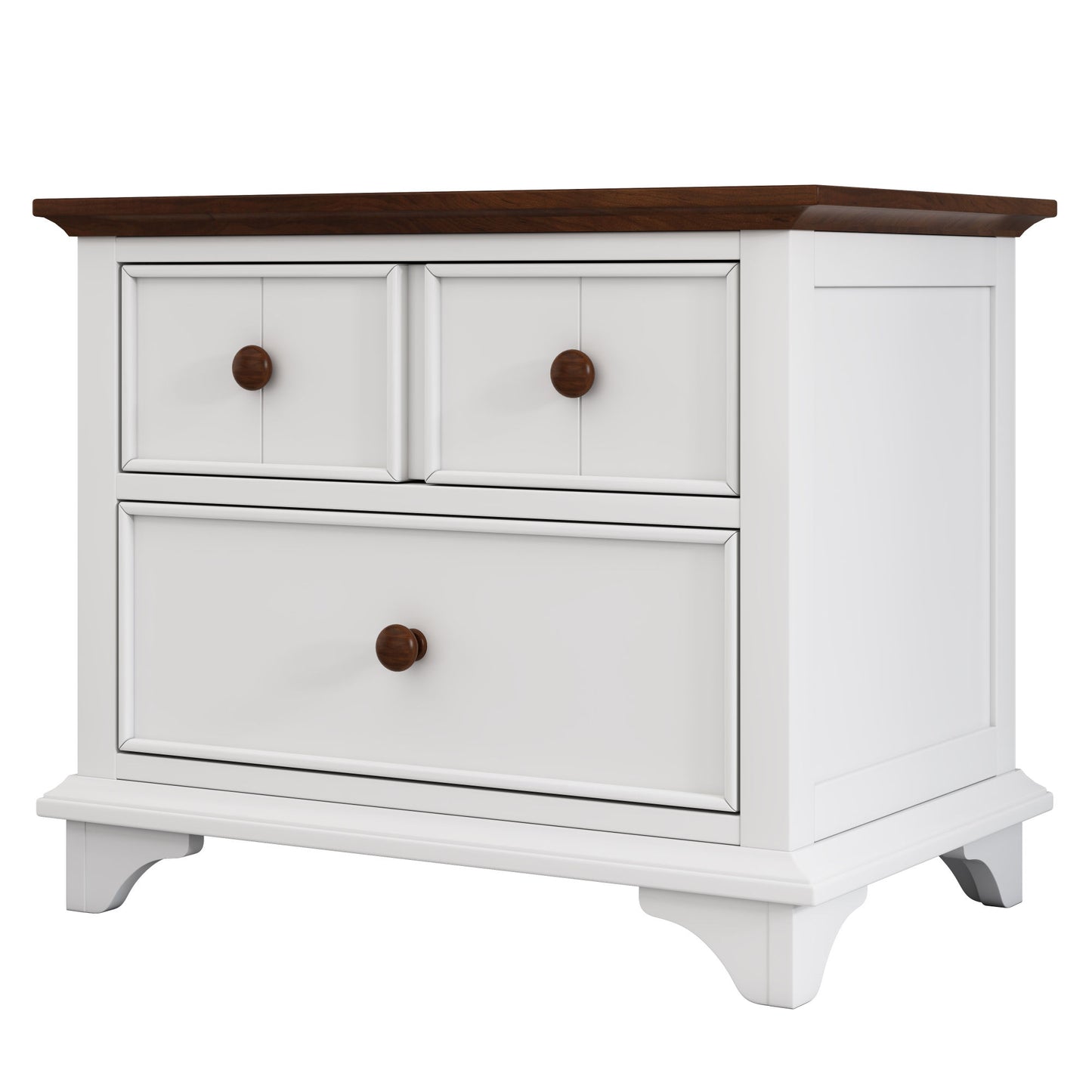 wooden captain bed with trundle and nightstand, white+walnut
