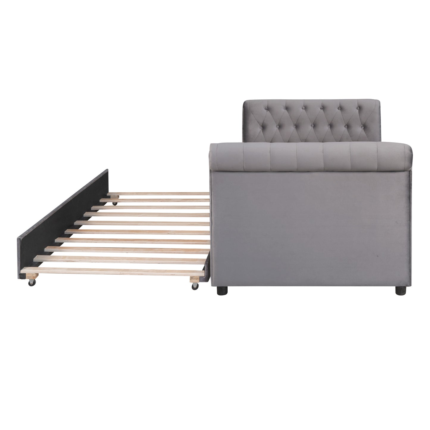 sara upholstered bed with trundle, gray