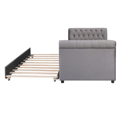 Sara Upholstered Bed with Trundle, Gray