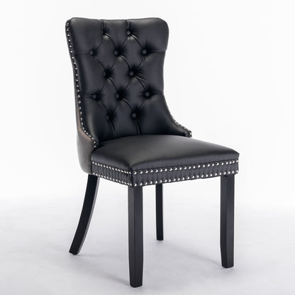 Nikki Collection Modern High-end Tufted Dining Chairs 2-Pcs Set, Black+Gray