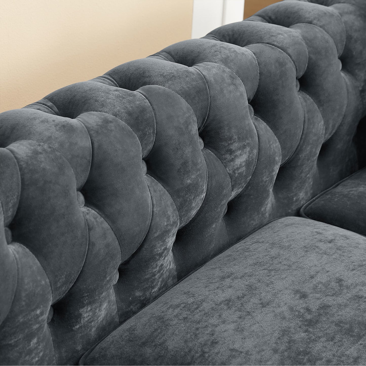 moe upholstered sectional, grey velvet