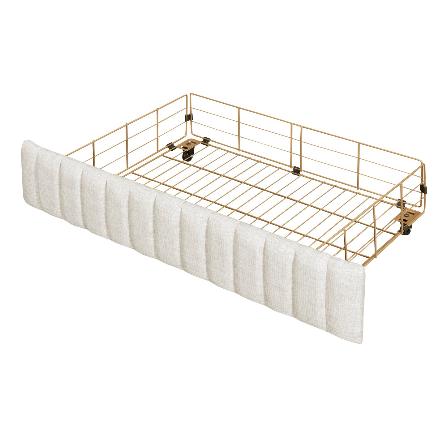queen size metal frame upholstered bed with 4 drawers, linen fabric, beige