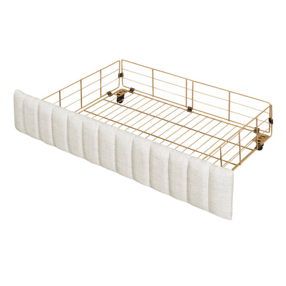 Queen Size Metal Frame Upholstered Bed with 4 Drawers, Linen Fabric, Beige