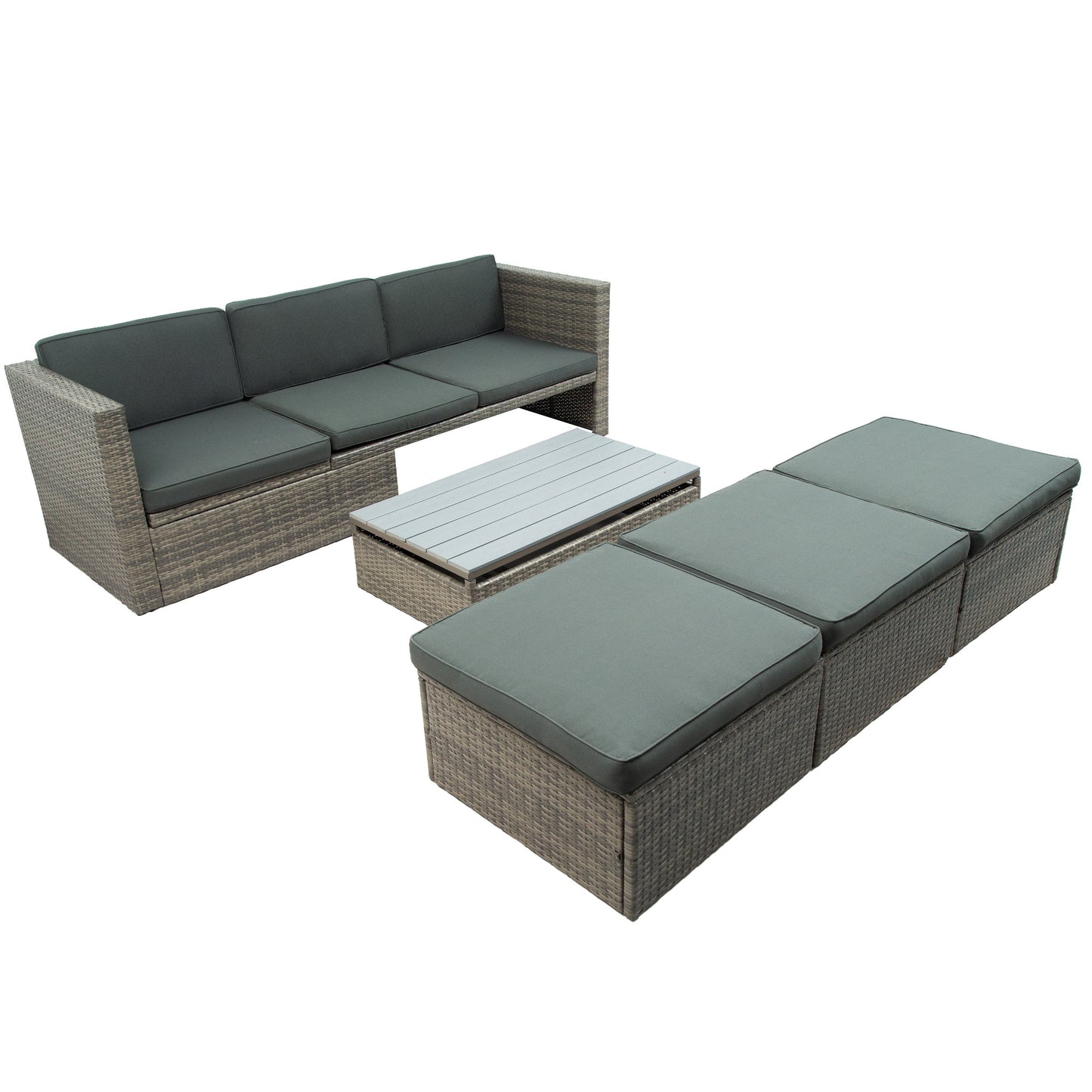 5-piece patio wicker sofa set cushions; ottomans and lift top coffee table included