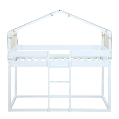 Twin Over Twin Bunk Bed Wood Bed with Tent