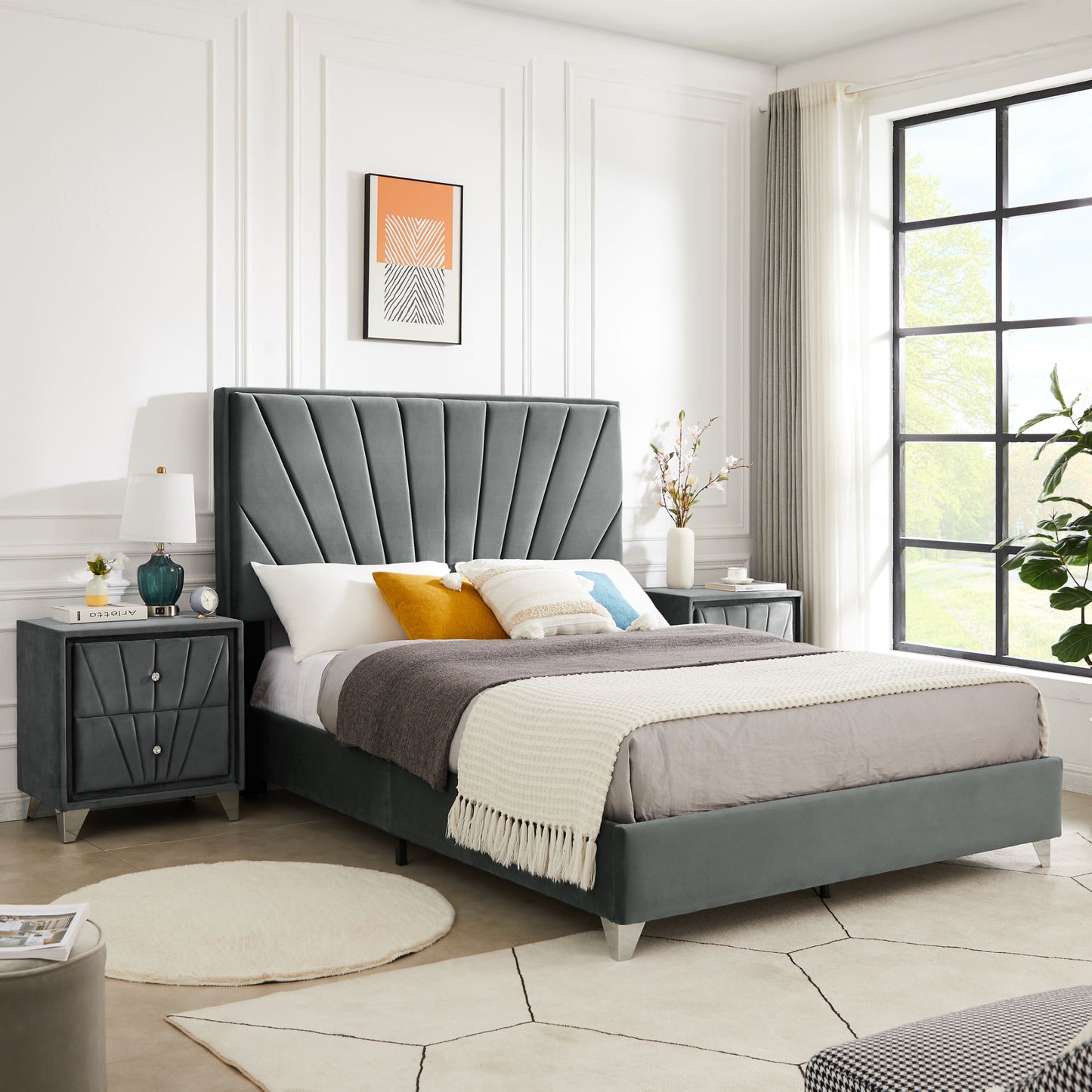 b108 elegant bed with two nightstands,