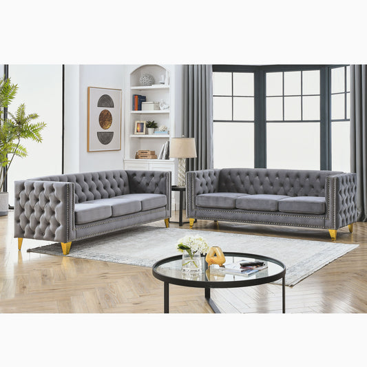Sara Velvet Sofa, Grey Velvet