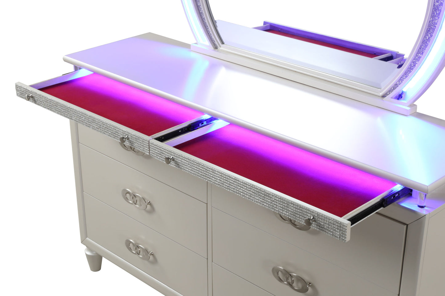 perla 6 drawer led dresser made with wood in milky white