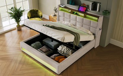Jody Upholstered Platform bed with a Hydraulic Storage System, LED and USB Charging,