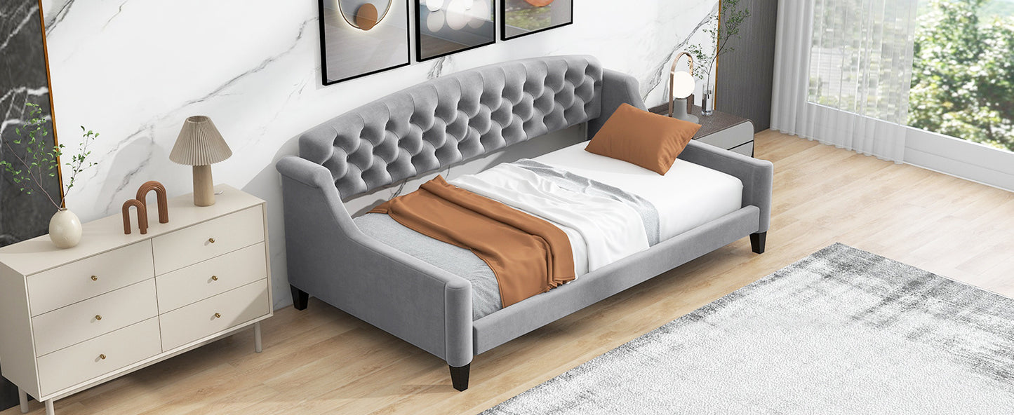 modern luxury upholstered tufted button bed, grey