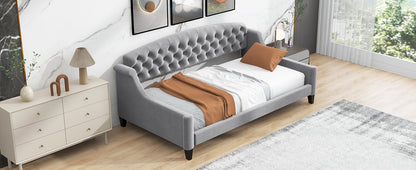 Modern Luxury Upholstered Tufted Button Bed, Grey