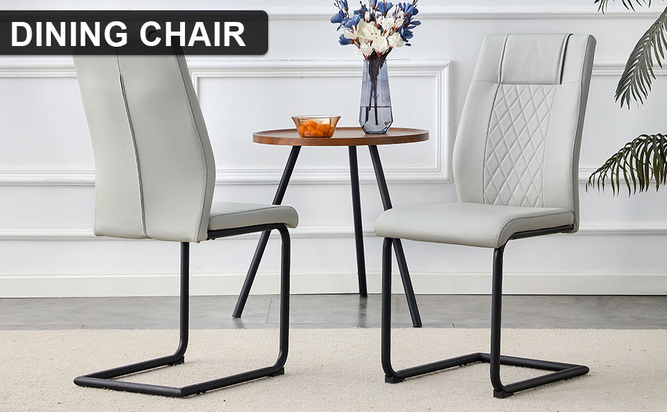 faux leather cushion chairs set of 4, light grey+pu leather