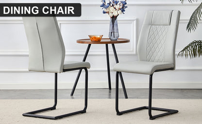 Faux Leather Cushion Chairs Set of 4, Light Grey+PU leather