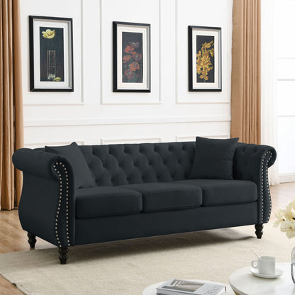 Corrin Chesterfield Sofa Set in Black Velvet
