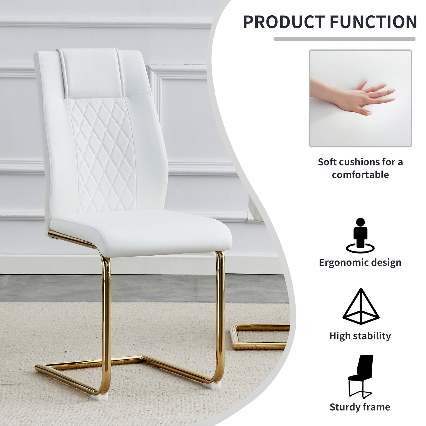 faux leather cushion chairs set of 4, white+pu