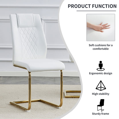 Faux Leather Cushion Chairs Set of 4, White+PU