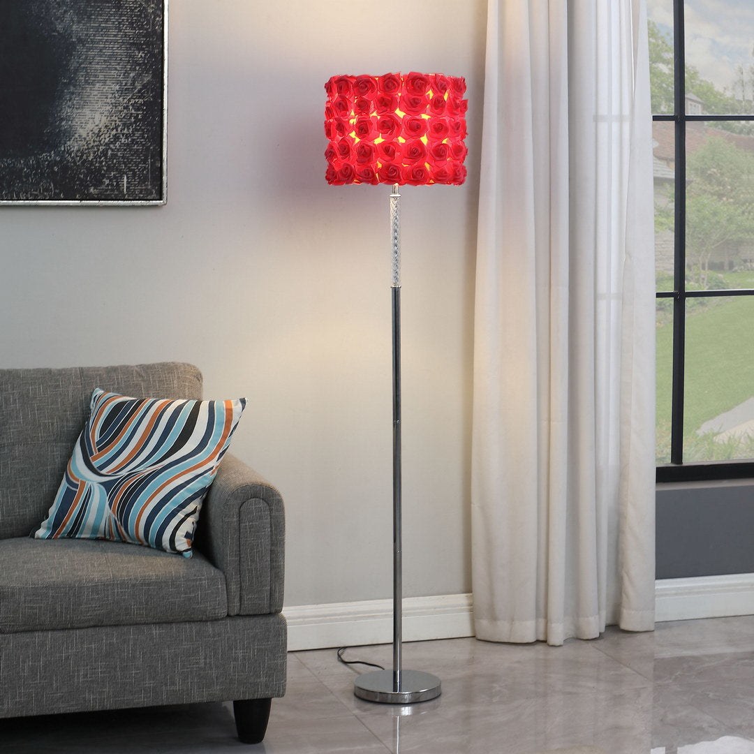 63"in red roses in bloom acrylic/metal floor lamp