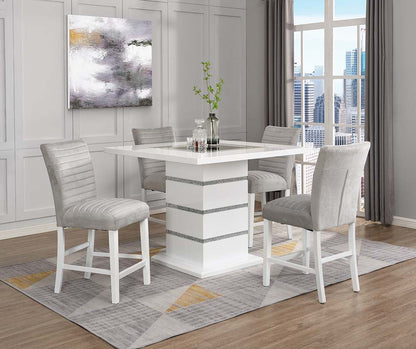 ACME Elizaveta Counter Height Table, Gray Velvet, Faux Crystal Diamonds &White High Gloss Finish