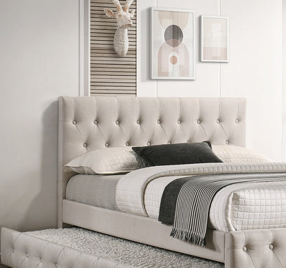 Burlap Upholstered Tufted Bed with Storage