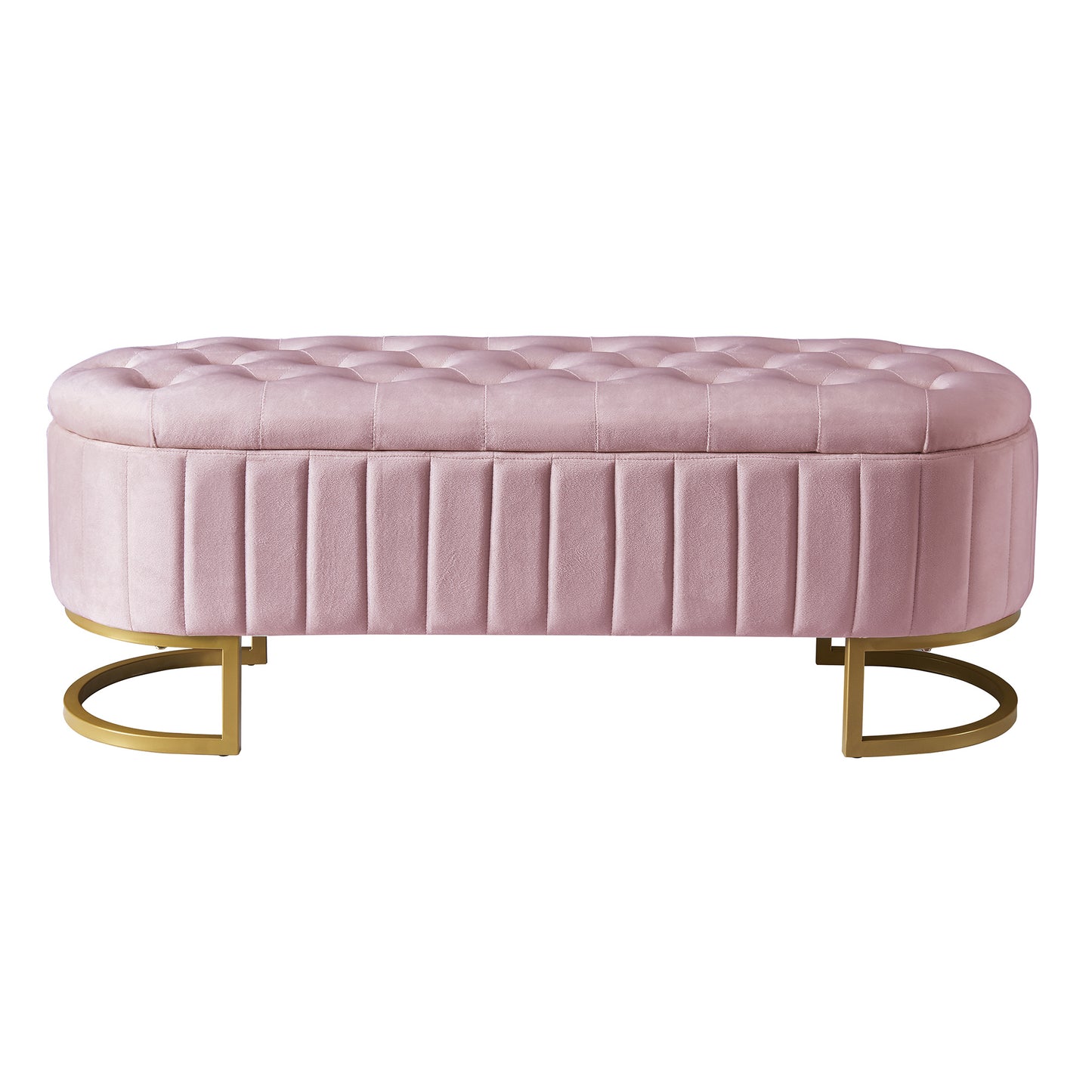 velvet upholstered led platform bed with storage ottoman, pink