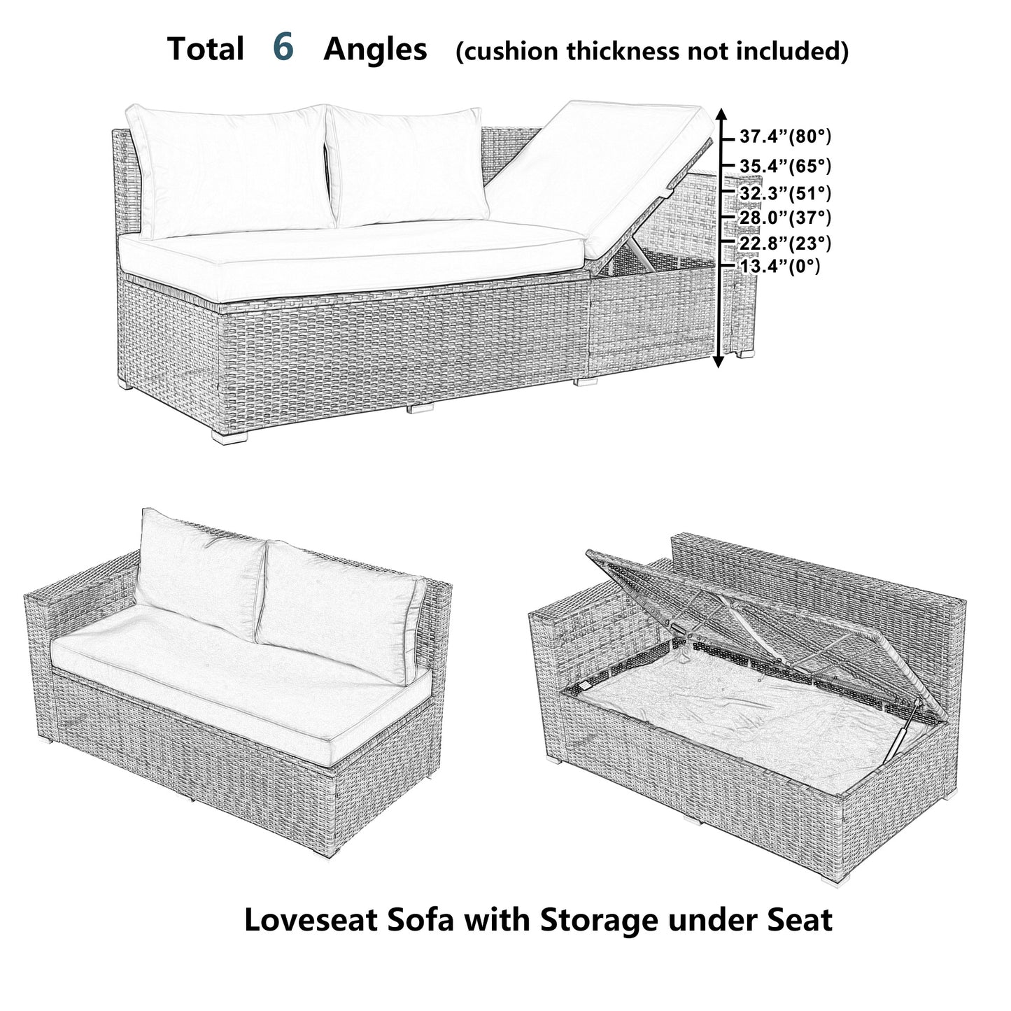 outdoor 6-piece all weather pe rattan sofa set
