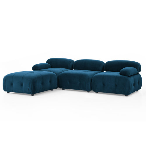 button tufted modular sectional sofa, navy velvet