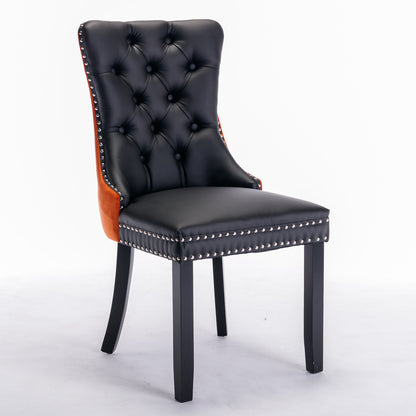 Nikki Collection Modern High-end Tufted Dining Chairs 2-Pcs Set, Black+Orange