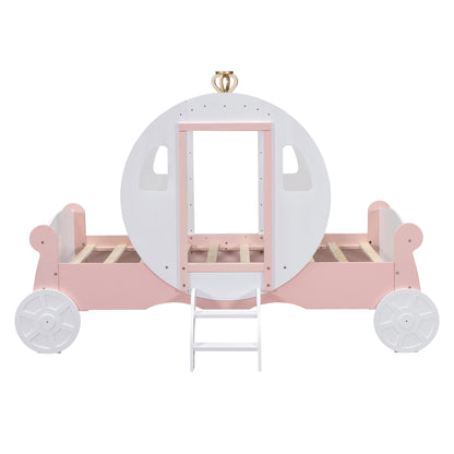 Princess Carriage Bed with Crown ,White+Pink