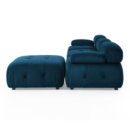 Button Tufted Modular Sectional Sofa, Navy Velvet