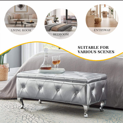 Upholstered Storage Ottoman, Silver