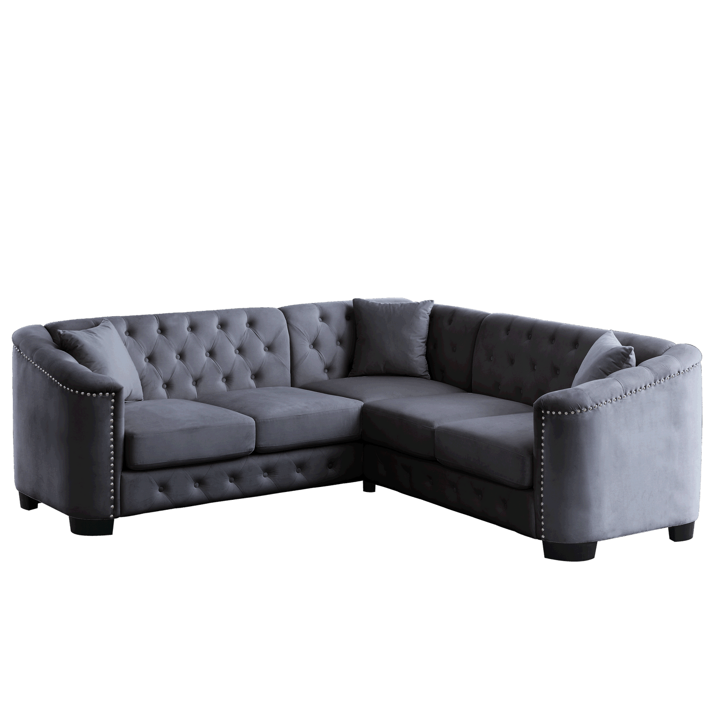 riri modern chesterfield velvet sofa, grey