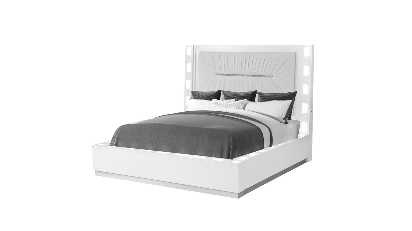 coco led queen size bed made with wood in milky white color
