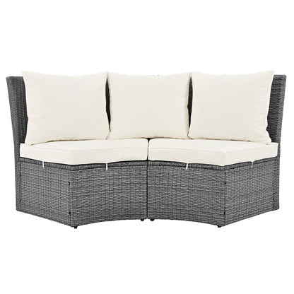 TOPMAX Patio 5-Piece Round Rattan Sectional Sofa Set, Beige
