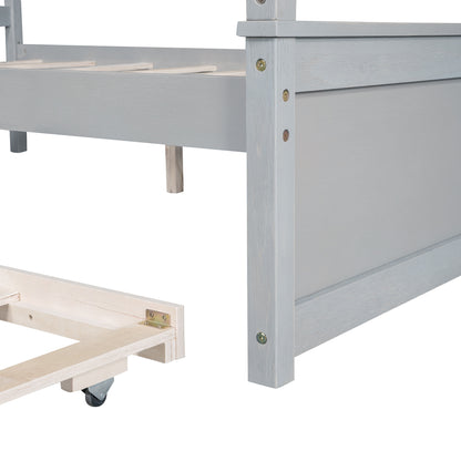 Wood Canopy Bed with Trundle