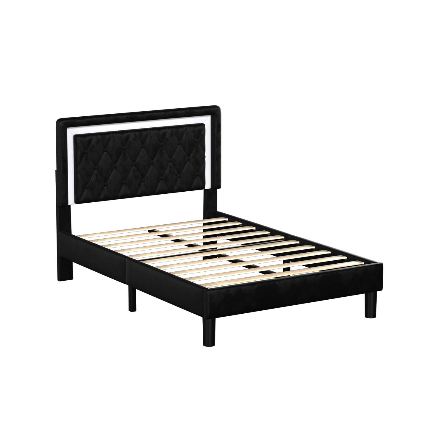 moxy bed with upholstered headboard, black