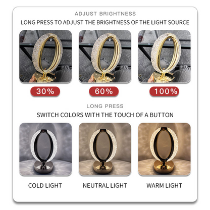 Acrylic Crystal Modern Luxury Rechargeable Table Lamp with USB Charging Port