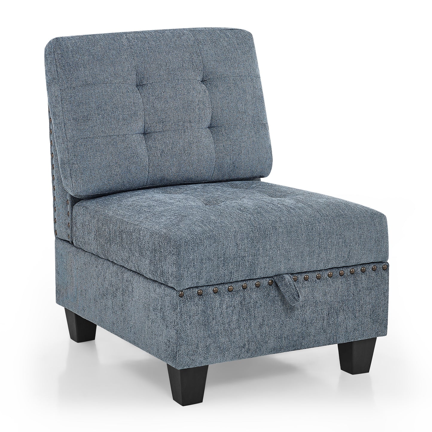 l shape modular sectional sofa includes 2 ottomans, navy blue