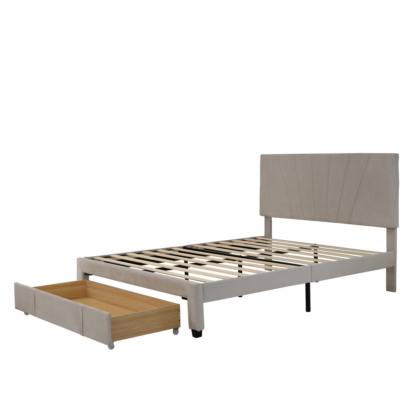 queen size storage bed velvet upholstered platform bed with a big drawer