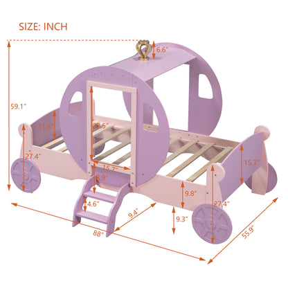 Princess Carriage Bed with Crown, Purple+Pink