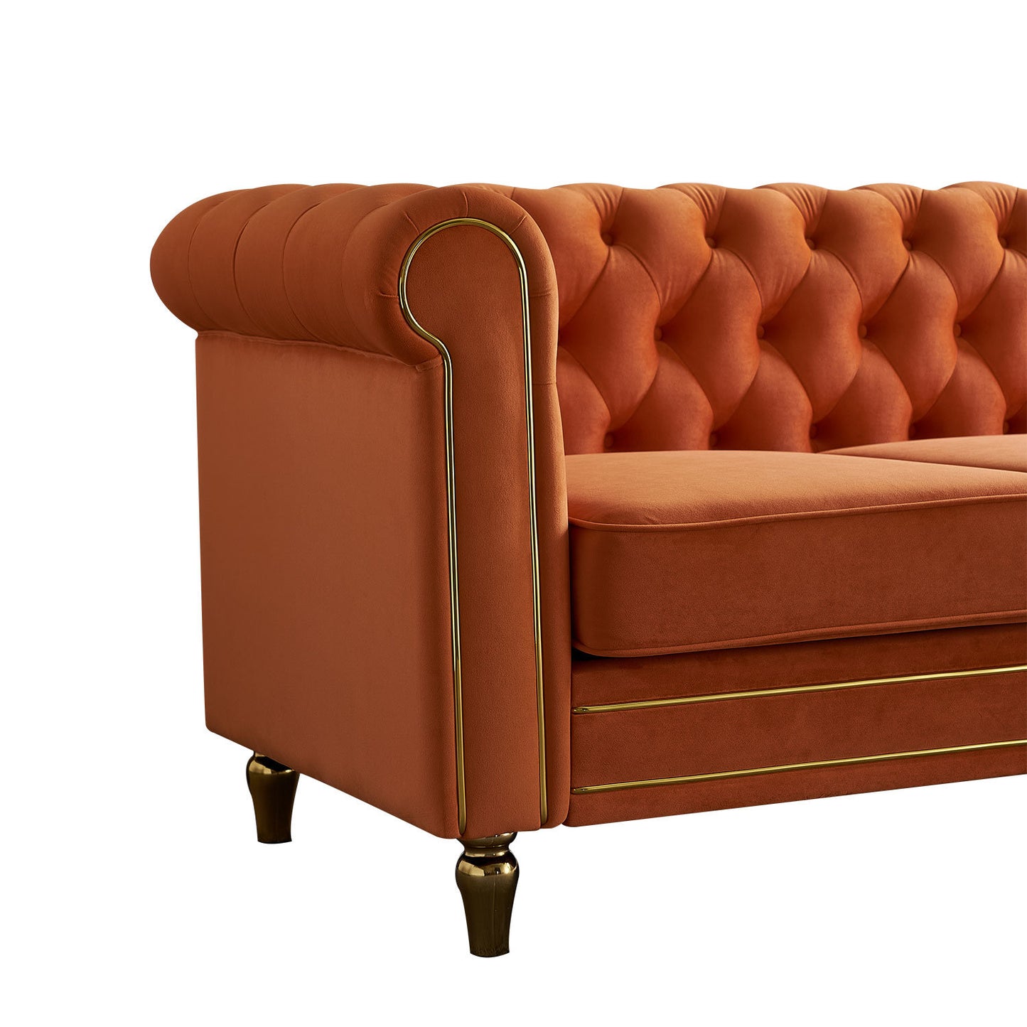chesterfield velvet sofa, orange