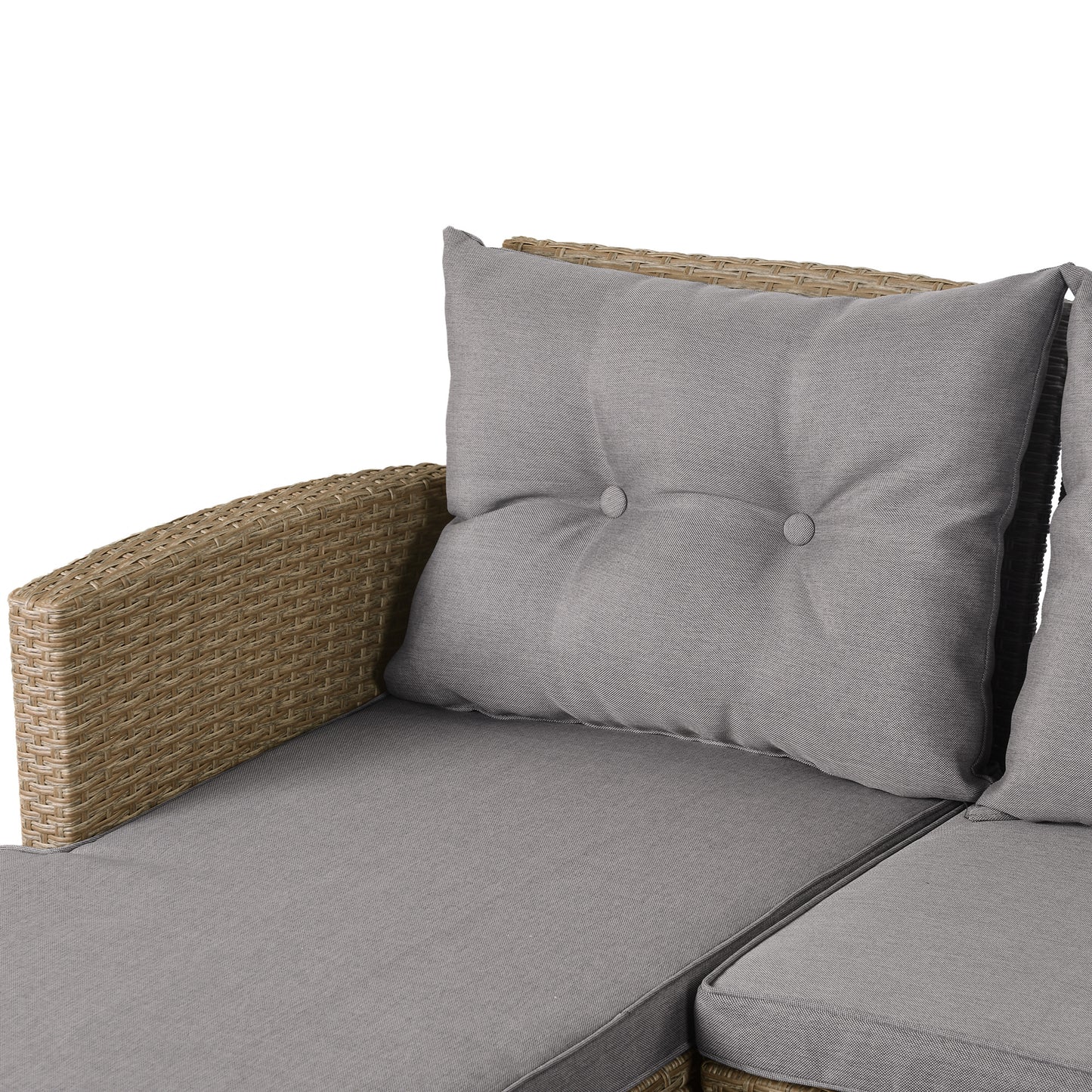 4 piece wicker ratten sectional sofa set with seat cushions, beige brown