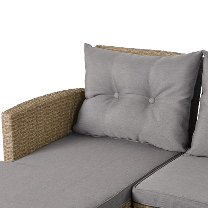 4 Piece Wicker Ratten Sectional Sofa Set with Seat Cushions, Beige Brown
