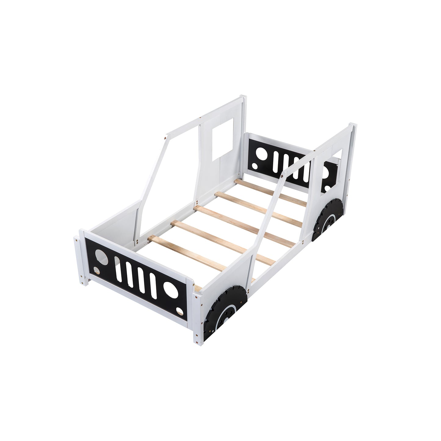 twin size classic car-shaped platform bed with wheels