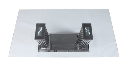 ACME Cyrene Dining Table in Stainless Steel & Clear Glass