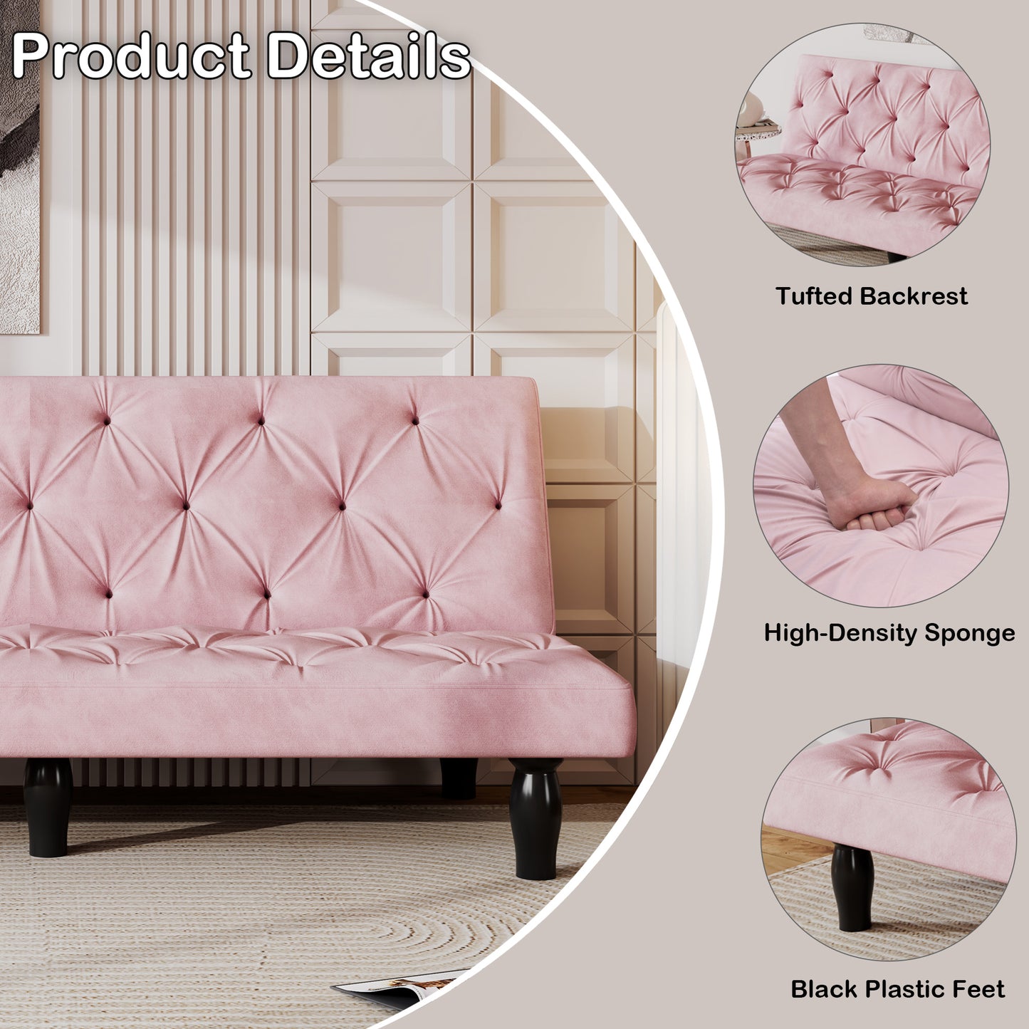66" pink velvet sofa bed